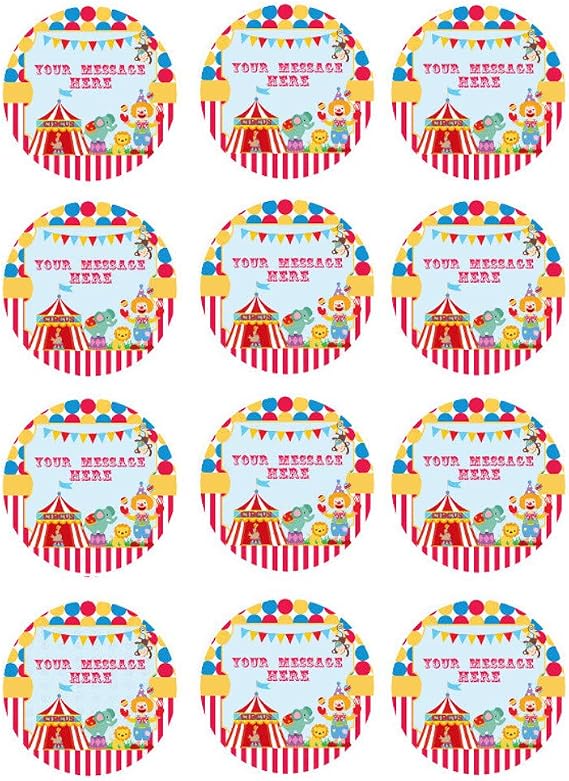 Circus Carnival 2"/12 pre-cut edible cupcakes toppers image Birthday Party Decoration.