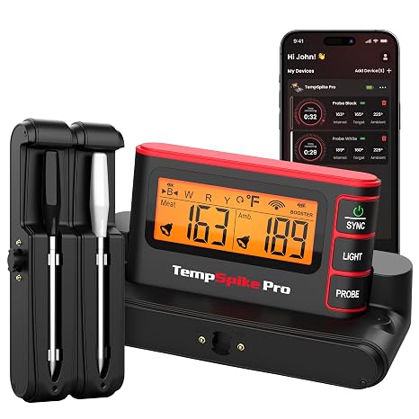 ThermoPro WiFi Bluetooth Wireless Meat Thermometer Digital, Unlimited Range,Detachable Thiner Meat Probe & Standalone Base,1050F Heat Resistance,Food Thermometer for Cooking Grill Smoker Oven Fryer