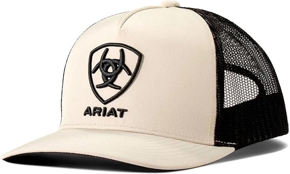 ARIAT Men's Embroidered Logo Khaki and Brown Cap | Snapback construction, adjustable closure, structured crown, suited for casual western wear