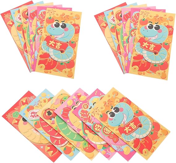 COHEALI 18Pcs Iridescent Paper Red Envelopes with Cartoon Designs for Chinese Year Lunar Festival Money Holders Multipurpose Red Packets for Cash