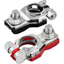 2PCS Battery Terminal Connectors, Battery Cable Ends, Positive & Negative Top Post Battery Cable Ends with Plastic Bottoms, 243407F000 243407F001 Top Post Terminals Clamp Set for Most Vehicles