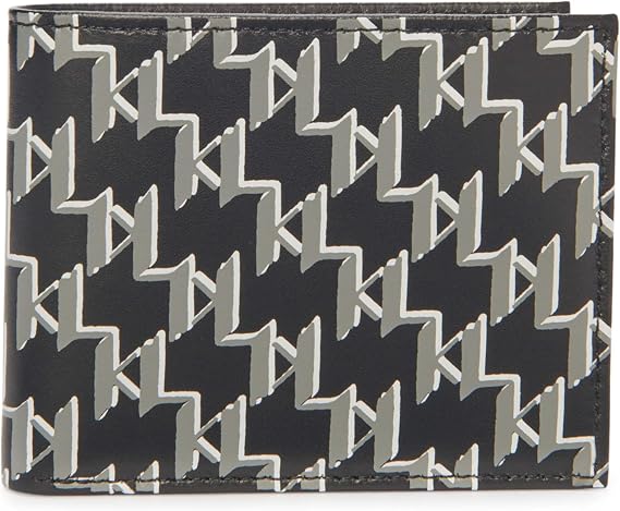 KARL LAGERFELD Paris Women's Split/Bubble Leather Kl Logo Pattern Billfold Wallet, Black_cha2, One Size