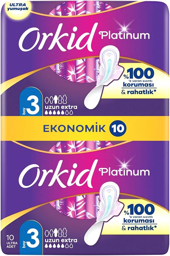 Orkid Platinum Hijyenik Ped Uzun Extra (Boy 3) Ekonomik Paket 10 Adet Ped