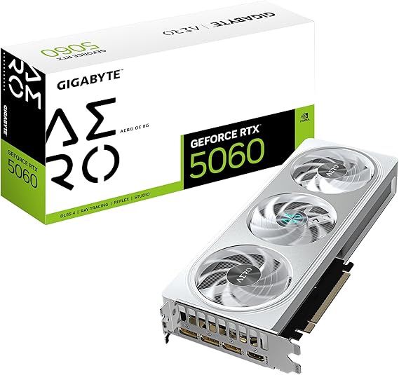 Gigabyte GeForce RTX 5060 AERO OC 8G Graphics Card - 8GB GDDR7 128bit PCI-E 5.0 2595 MHz Core Clock 3 x DisplayPort 1 x HDMI GV-N5060AERO OC-8GD