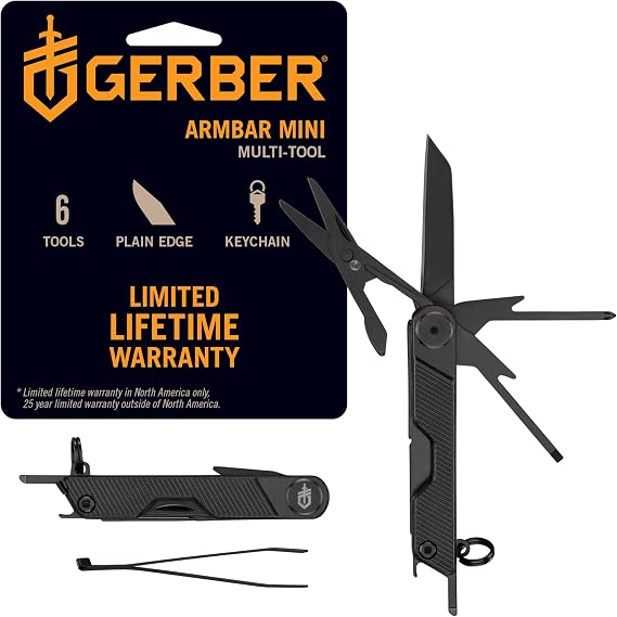 Gerber Gear Armbar Mini - 8-in1 Travel Multitool with Package Opener, Screwdriver & Scissors - EDC Adventure Gear for Camping, Hiking & Outdoor - Compact Utility Tool - Black