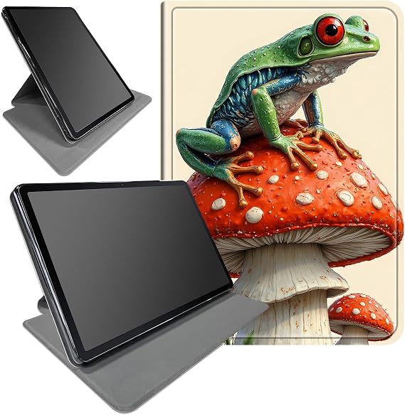 360 Rotating Stand Case for iPad 9.7 Inch 5th/6th Gen (2017/2018) and iPad Air 2- Smart Protective Cover with Auto Wake/Sleep,Full-Body Kickstand Case,Frog and Mushroom