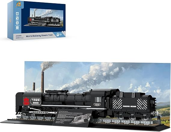 Classic Steam Train Building Set for Adults, Retro Locomotive Model Kit with Tracks & Scene Background, Freight Train Construction Toy, Display Block Gift for Men & Teens