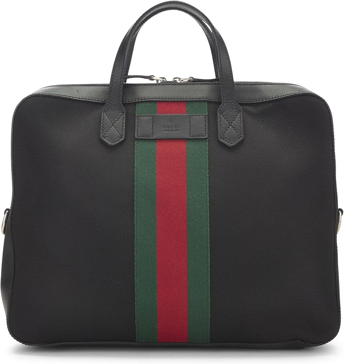 Pre-loved Black Techno Canvas Web Briefcase, Black
