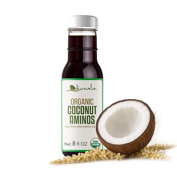 Kevala Organic Coconut Aminos - 8 fl oz, Low Sodium Sauce, Gluten Free | Ingredient for a Salad Dressing, No Preservatives, Addition to Healthy Vegan Snacks, Glass Bottle for Daily Cooking