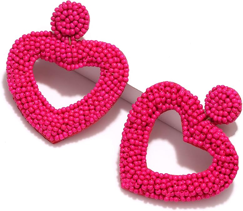 Valentine's Day Earrings for Women Beaded Heart Earrings Handmade Bead LOVE XOXO Earring Drop Dangle Earrings Valentine's Day Jewelry Accessories Outfits Gifts