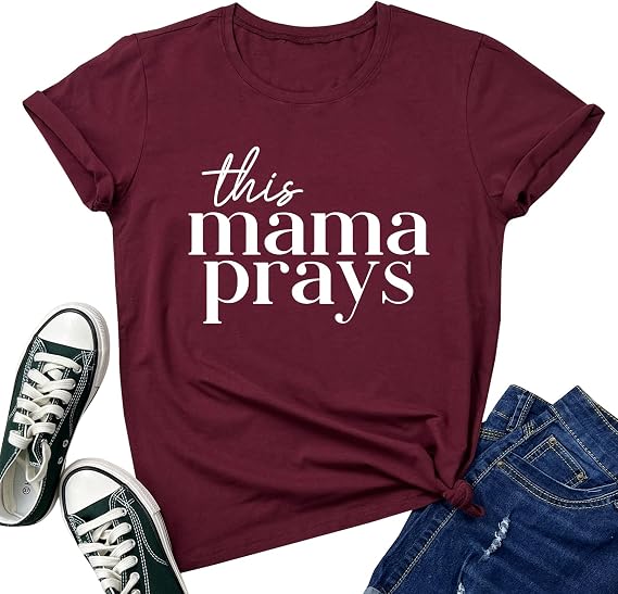 LOOKFACE Women's Graphic T Shirt Mama Prays Casual Tops
