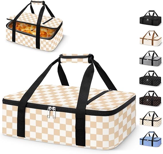 Coobiiya Insulated Casserole Carrier,Lasagna Lugger Tote Keeps Food Hot or Cold,Thermal Lunch Bag Warmer & Cooler Carrier Bag,Portable Tote Bag Fits 9" x 13" Baking Dish for Picnic and Cookout