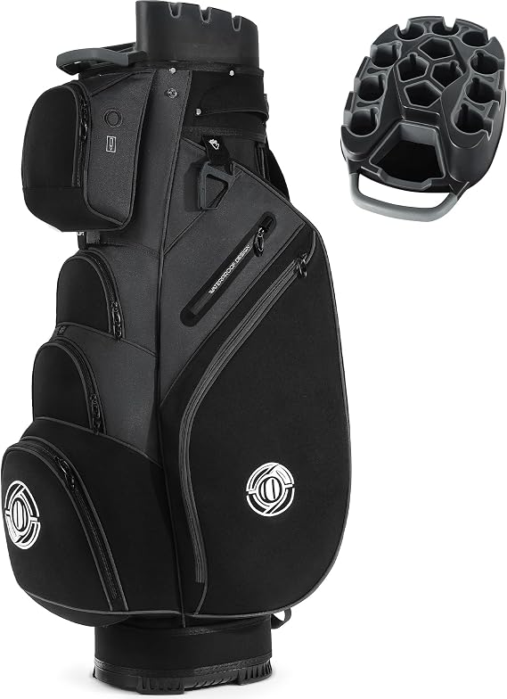 Shopsource Golf Cart Bag, 14 Way Molded Lock Top Club Bag with Full-Length Dividers, Upgrade 900D Oxford Silence Cart Bags for Men with Handles Ergonomic Strap, Stable Base