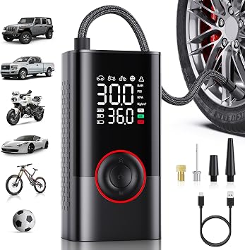 Tire Inflator Portable Air Compressor - Portable Cordless Mini Air Pump with Digital Pressure Gauge, 150PSI 3X Fast Inflation and Auto Shutoff Function Tires Pump for Cars