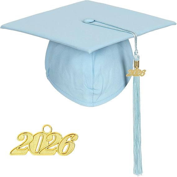 Adult Matte Graduation Cap with Tassel for Bachelor | Mortarboard Cap, Unisex Academic Hat, Removable Gold Year Charm, Adjustable Elastic Band, Fit High School College Students