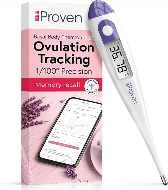 Digital Basal Thermometer, 1/100th Degree High Precision, Quick 60-Sec Reading, Memory Recall, Accurate BBT Thermometer for Natural Ovulation Temperature Tracking by iProven