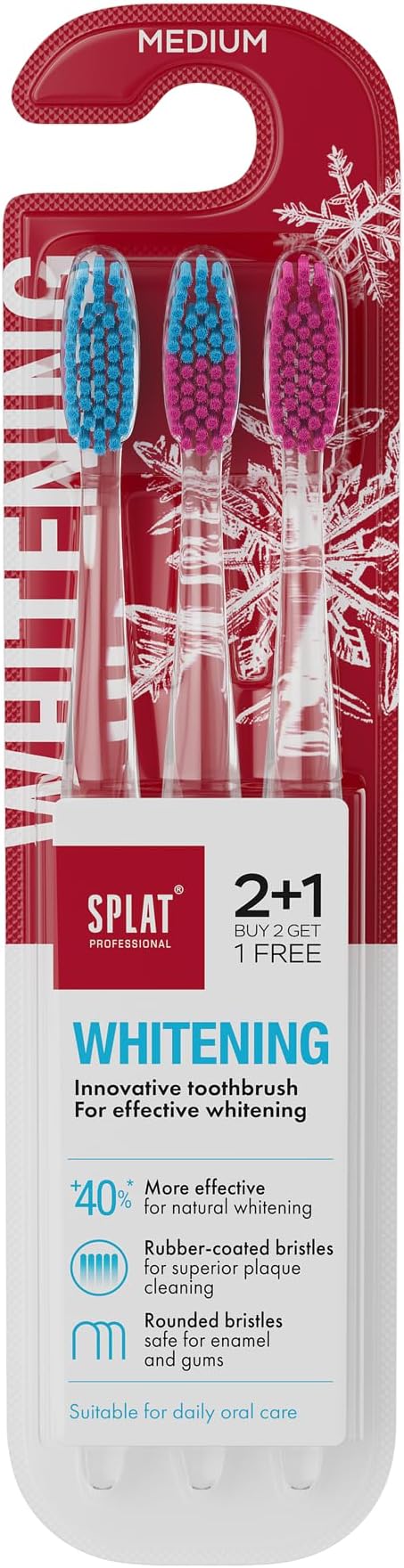 Splat Whitening Toothbrush | Rounded Rubber Coated Bristles | Pack of 3