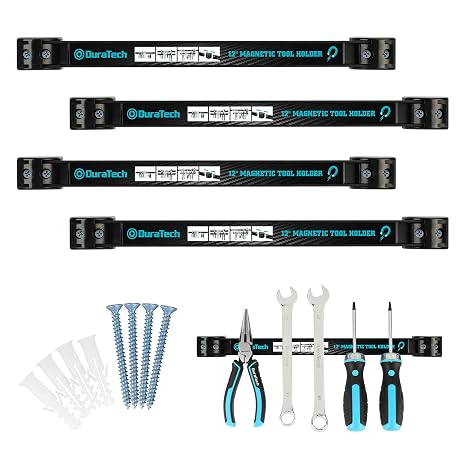 DURATECH 4 Pack 12" Magnetic Tool Holder Strip, Heavy Duty Tool Bar | Magnetic Space Saving Tool Organizer with Mounting Screws for Garage, Workshop, Kitchen