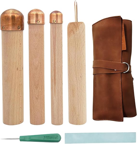 Flint Knapping Kit 3 Copper Boppers & 2 Pressure Flakers, Professional Flint Knapping and Stone Crafting Tools Set Includes PU Leather Case for Beginners and Pros