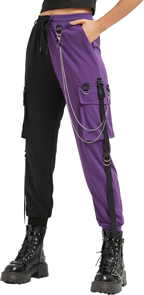 Black Cargo Pants for Women Techwear Women Loose Street Rock Style Casual Black Pants with Chain Goth Pants