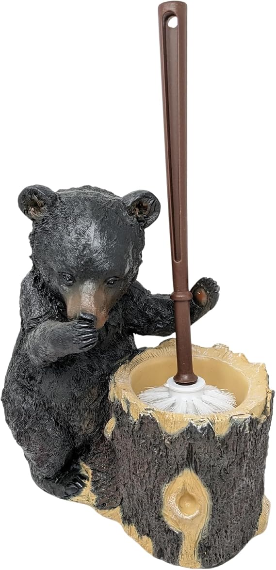 BestGiftEver Rustic Resin Bear Toilet Brush Holder Cabin Style | Woodland and Cabin Home Decor, Toilet Bowl Brush and Holder Set, Lodge-Themed Bathrooms