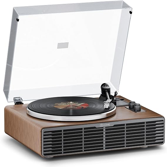 Vinyl Record Player with Speakers, Bluetooth Turntable with AT-3600L Magnetic Cartridge & Adjustable Counterweight, 33/45 RPM, AUX in & RCA Out