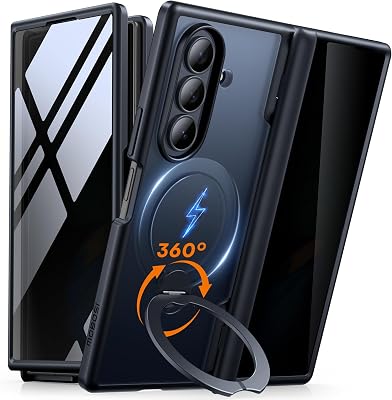 MOBOSI for Z Fold 6 Case with Rotatable Ring Stand & Privacy Screen Protector, Compatible with Magsafe, 18FT MIL-Grade Protection, Magnetic Shockproof Slim Case for Samsung Galaxy Z Fold6, Black