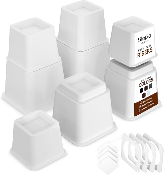 Utopia Bedding Adjustable Bed Risers 3 & 5 Inch, White, 4-Pack | Supports up to 1,300 lbs with a stable, anti-slip design