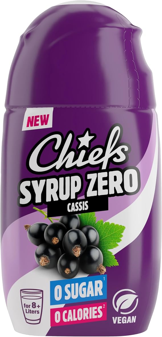CHIEFS Syrup, Zero Calorie Syrup with Real Fruit Extracts, Cassis, 65ml - More than 8l Softdrink - Zero Added Sugars