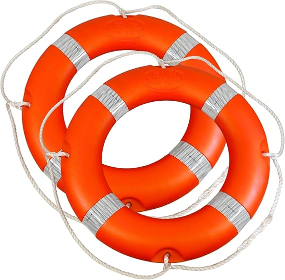 (Set of 2) Lifebuoy Throw Ring 58cm Medium Size 1.5kg, with Hi-Vis SOLAS Compliant Retro-Reflective Tape, Marine Safety Flotation Devices
