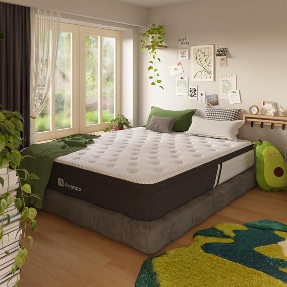 Avenco Queen Mattress, 10 Inch Hybrid Mattress with Gel Memory Foam & Pocket Springs, Medium Firm, CertiPUR-US Certified