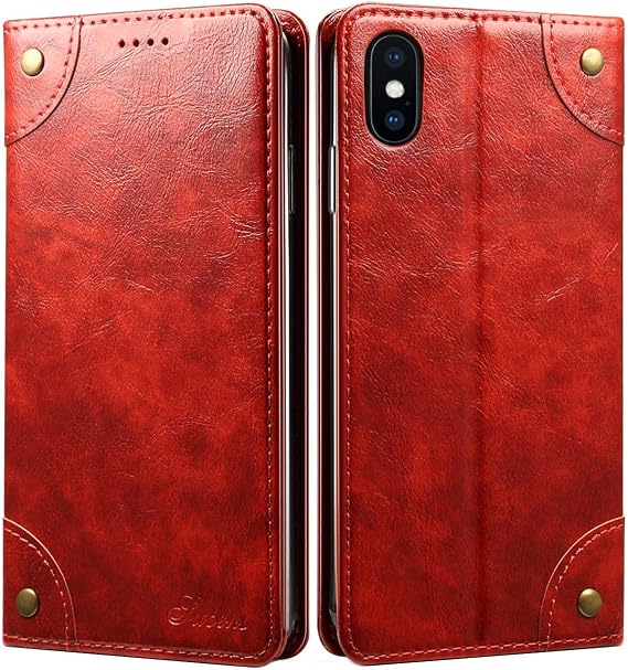 SINIANL iPhone Xs Case, iPhone X Case, Leather Wallet Folio Case Book Design Flip Cover with Stand and ID Credit Card Slot Magnetic Closure for iPhone Xs/X