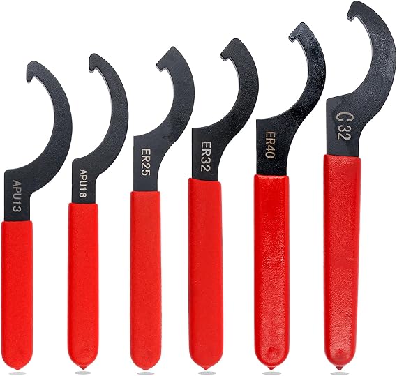 MSYU Coilover Adjustment Wrenches Set, 6 Pieces Coilover Wrench Shock Spanners Hook Wrenches Tools, C-Shape Spanners for Suspension System (Red & Black)