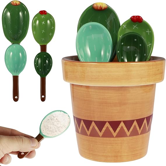 5Pcs Ceramic Cactus Measuring Spoons Set, Flower Pot Measuring Spoon Set, Cute Measuring Cups with Spoons Set for Home Kitchen