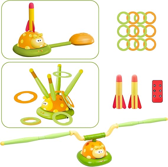 Multi-Functional Game Sports Machine, Kid Ladybug Fitness Machine Toy,Obstacle Course/Stomp Rocket Launch/Ring Toss/Musical Jump Toys with Remote Control, Outdoors Toys for 3-8 Years Boys Girls