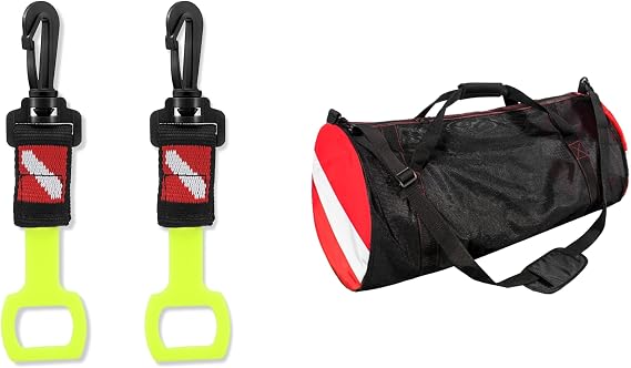 2 Pack Scuba Diving Regulator Octopus Holder and Sports Duffle Bag, Large Mesh Dive Beach Bags
