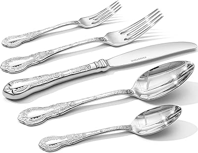 KINGSTONE Vintage Carved Silverware Set, 10-Piece 1810 Stainless Steel Flatware Cutlery Set with Retro Royal Thick Handle, Tableware Utensils for Home, Restaurant, party, Wedding, Dishwasher Safe