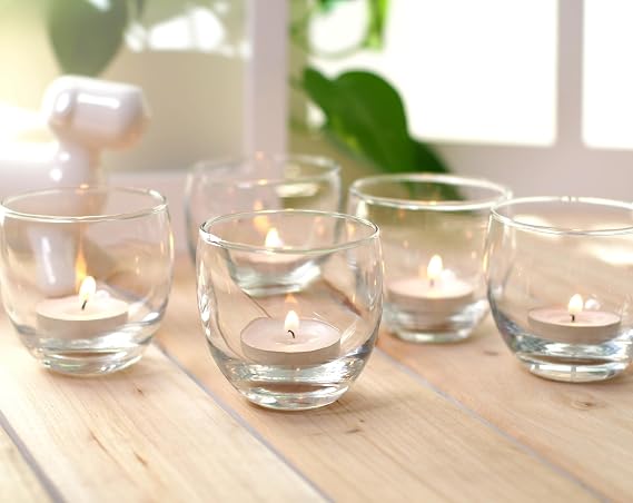 Hosley 12-Pack Clear Glass Tea Light Holders, 2.5 Dia, Charming Roly Poly Style, for Weddings, Gifts, Reiki, Spa, Events, Durable Elegant Decor