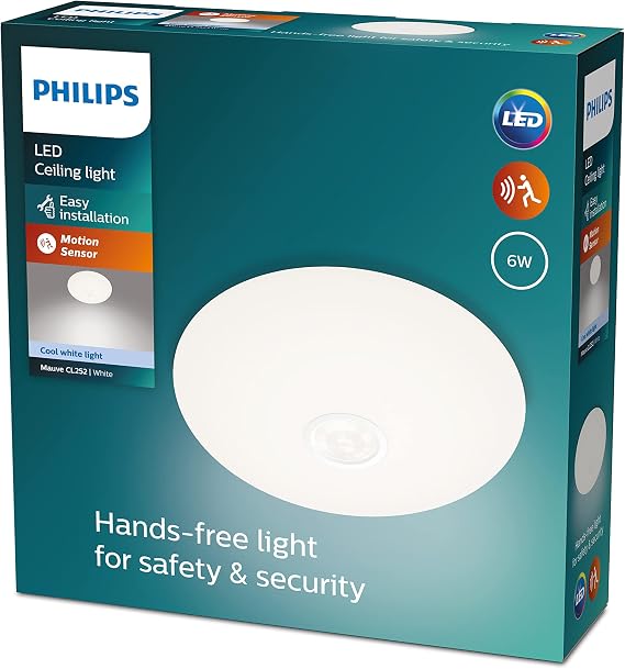 Philips Mauve Hareket Sensörlü Yuvarlak Tavan Lambası 6W 4000K Gün Işığı [Enerji Sınıfı E]