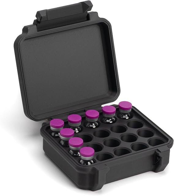 Peptide Case, 20 Slots for 3ml Vials, Rugged Snap-Lock Hard Shell