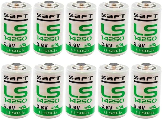 10x SAFT LS14250 Battery 1/2AA 3.6V Primary Lithium Cell for Emergency Backup, Data Collection, AMR Add-ons, Smoke Alarms, Fleet Monitoring MFG PN: 700053 NSN: 6135-01-669-4691