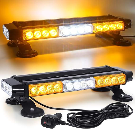 LED Strobe Flashing Light Bar -Double Side 30 LED High Intensity Emergency Hazard Warning Lighting Bar/Beacon/with Magnetic for Vehicle Trucks Roof Safety (Amber&White)