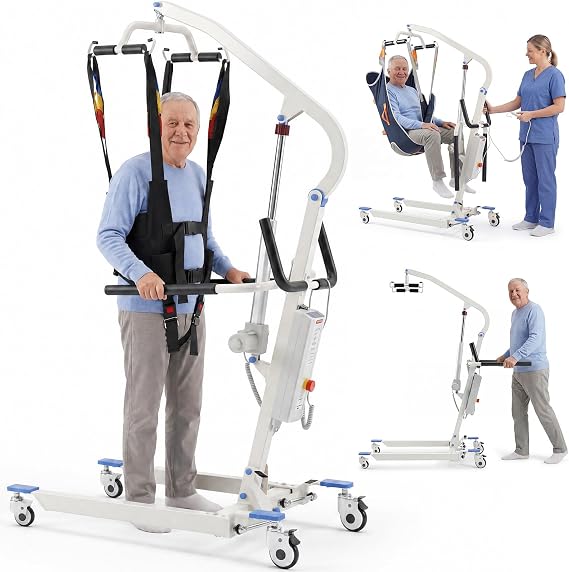 3IN1 Electric Patient Lift with 2 Slings, Full Size | Body Transfer & Assisted Walking, 330 LBS, Battery Powered, Stand Up Lift, Multi Functional, Elderly Disabled Home Rehab