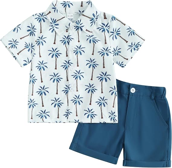Toddler Baby Boy Clothes Summer Outfits Short Sleeve Button Down Shirt Tops + Solid Shorts Clothing Set