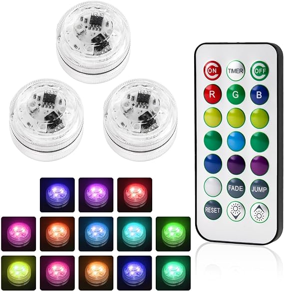 3Pack Mini Submersible LED Lights 2026 New Waterproof Underwater RGB [Energy Class A]