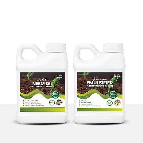 100% Pure Neem Oil & Unscented Emulsifier Combo - Natural Plant Care and Wetting Agent for Plants, Trees (1 Gallon)