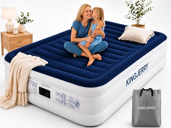 KINGJERRY 18" Twin XL Air Mattress with Built in Pump, Upgraded Beam Design