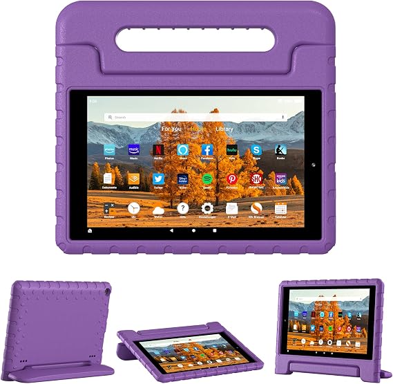 Kids Case for Amazon Kindle Fire HD 10 5th/7th/9th Gen, Shockproof, Purple