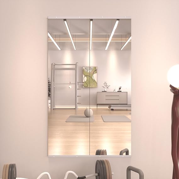 WEER Gym Mirrors for Home Gym, 140x42cm 2PCS HD Frameless Tempered Glass