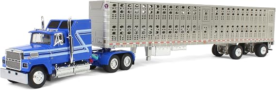 DCP First Gear 1/64 Blue Ford LTL 9000 60in Aerodyne Sleeper & Wilson Livestock Trailer 60-1769